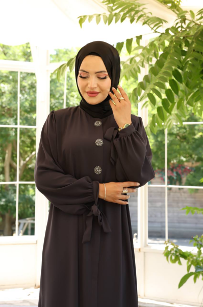 Yandan Bağlama Kollu Medine İpeği Ferace - Antrasit