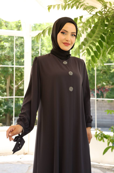 Yandan Bağlama Kollu Medine İpeği Ferace - Antrasit