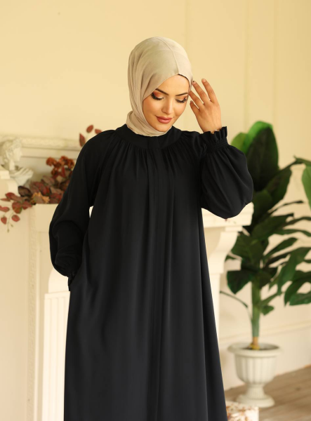 Robalı Medine İpeği Ferace - Siyah