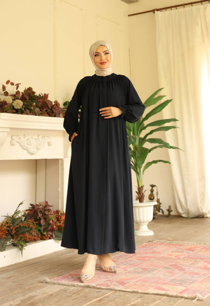 Robalı Medine İpeği Ferace - Siyah