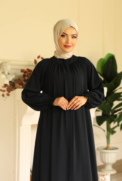 Robalı Medine İpeği Ferace - Siyah