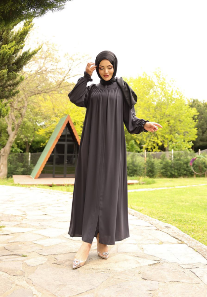 Robalı Medine İpeği Ferace - Gri