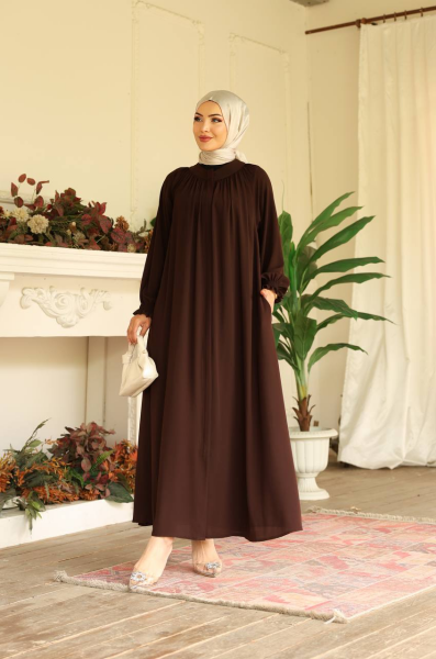 Robalı Medine İpeği Ferace - Kahverengi